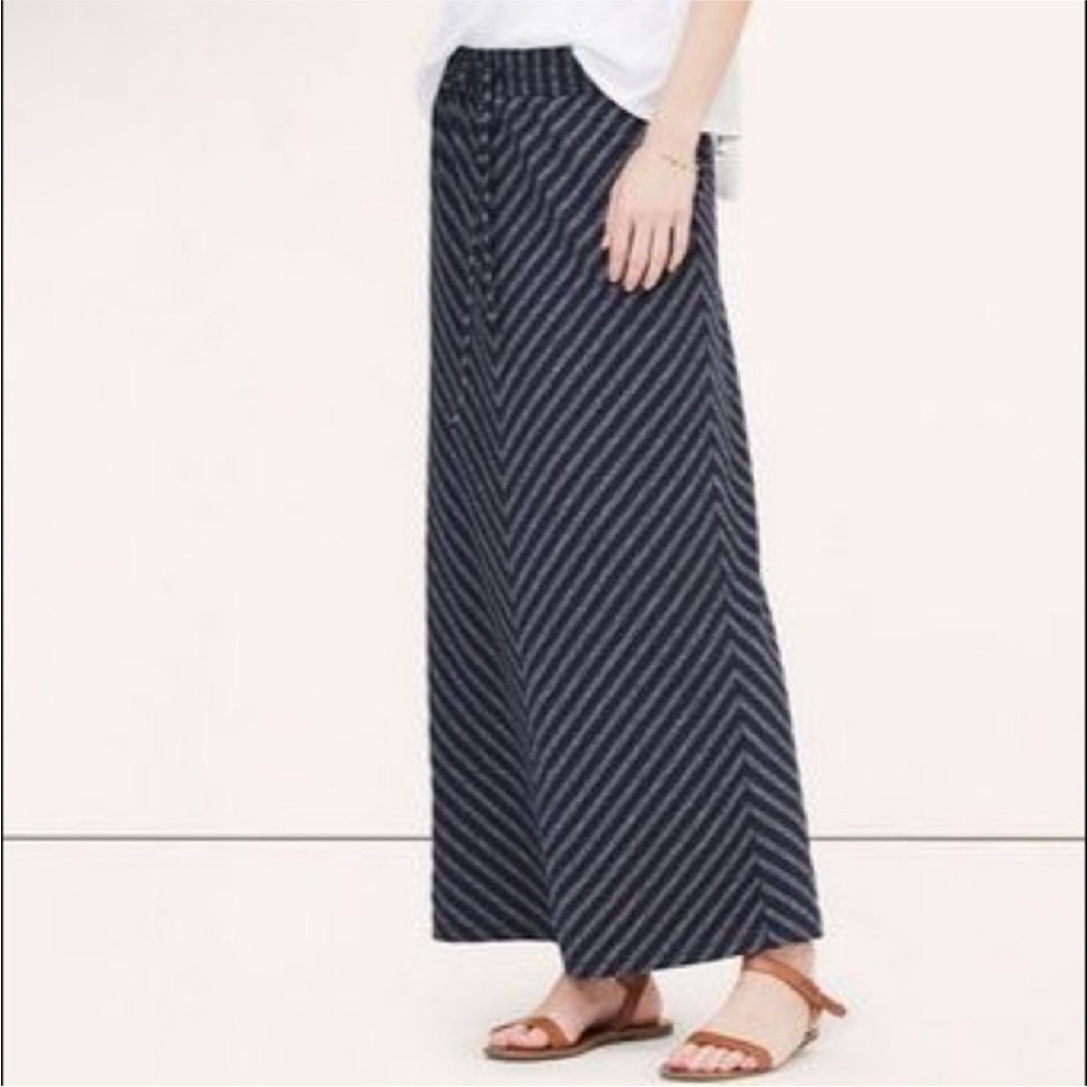 Loft Maxi Skirt Navy Stripe Drawstring Cotton Blend XXS NEW WITH TAG - Picture 8 of 8